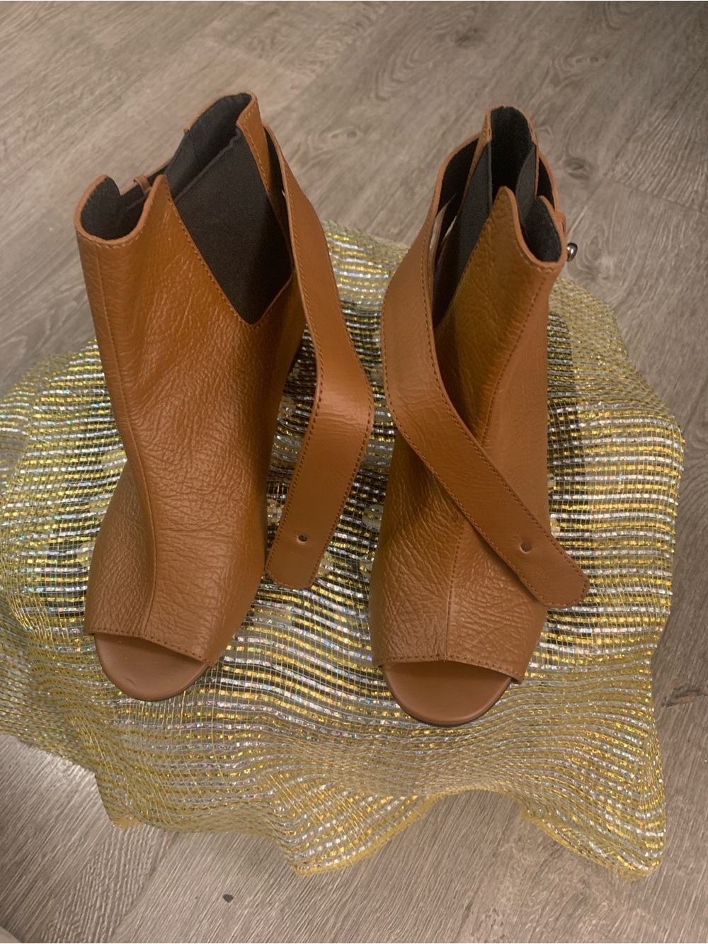 Nanette Lepore Brown Tan Leather Open-Toe Ankle Boots